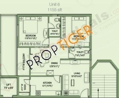 Indus Homes Aranya Apartments Floor Plan (2BHK+2T)