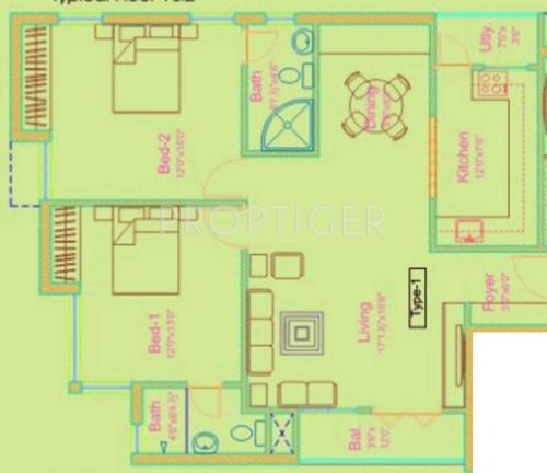 Fifth Field The Spell Floor Plan (2BHK+2T)