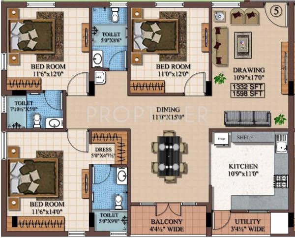 Maphar SABZ Garden (3BHK+3T (1,598 sq ft) 1598 sq ft)
