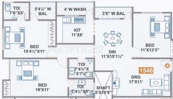 Maphar Faiz Residency (3BHK+3T (1,546 sq ft) 1546 sq ft)