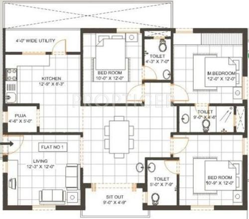 Srinilaya Adi Sarover (3BHK+3T (1,601 sq ft)   Pooja Room 1601 sq ft)