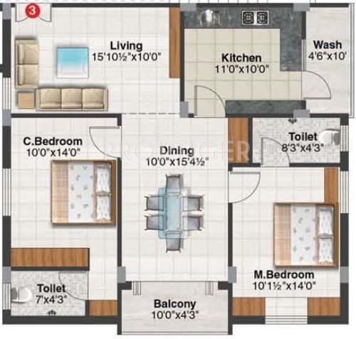 RSRPPL Srujana Residency (2BHK+2T (1,250 sq ft) 1250 sq ft)