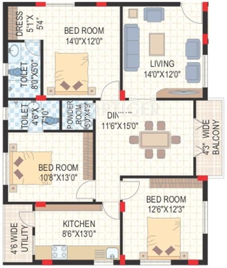 Sri Aditya Haven (3BHK+2T (1,545 sq ft) 1545 sq ft)