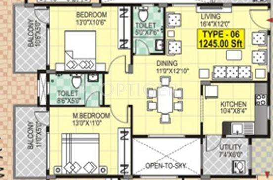 Vaibhav Serene (2BHK+2T (1,245 sq ft) 1245 sq ft)