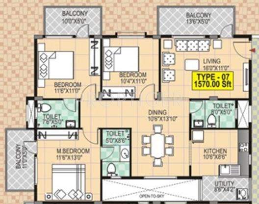 Vaibhav Serene (3BHK+3T (1,570 sq ft) 1570 sq ft)