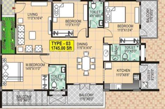 Vaibhav Serene (3BHK+3T (1,745 sq ft) 1745 sq ft)