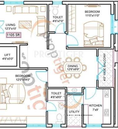 Silpa Signature (2BHK+2T (1,105 sq ft) 1105 sq ft)