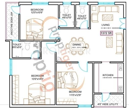 Silpa Signature (3BHK+3T (1,375 sq ft) 1375 sq ft)