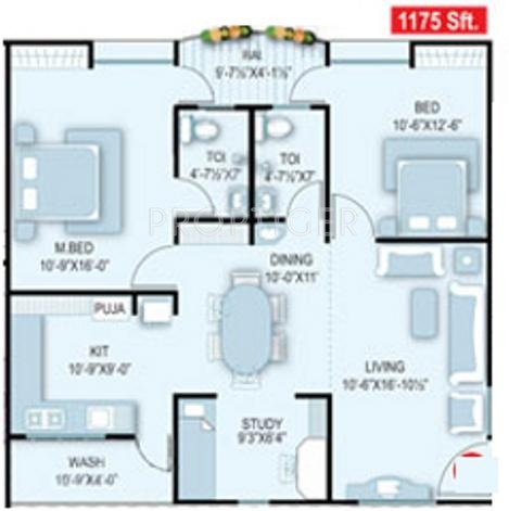 Samskruthi Sampangi (2BHK+2T (1,175 sq ft)   Study Room 1175 sq ft)