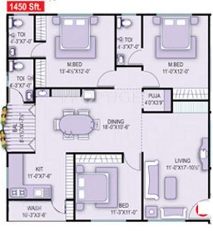 Samskruthi Sampangi (3BHK+3T (1,450 sq ft)   Pooja Room 1450 sq ft)