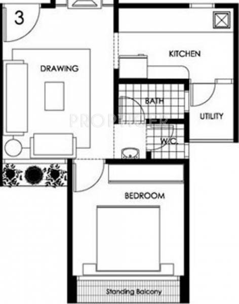 Dharmadev Swaminarayan Park 3 Floor Plan (1BHK+1T)