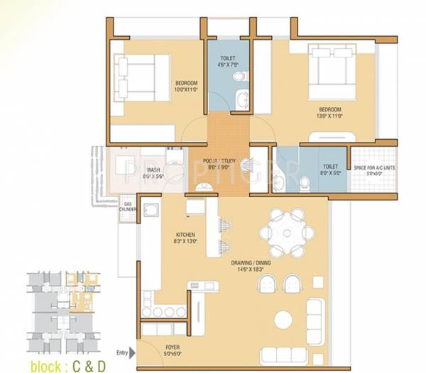 Ganesh Housing Satva Floor Plan (2BHK+2T)