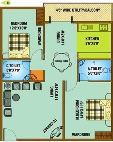 Flourish May Flower Classic (2BHK+2T (1,175 sq ft) 1175 sq ft)