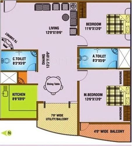 Flourish May Flower Classic (2BHK+2T (1,408 sq ft) 1408 sq ft)