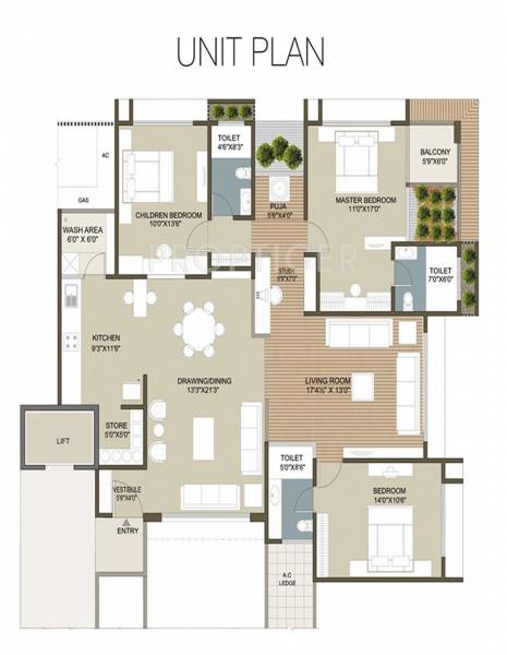 Ganesh Housing Suyojan Floor Plan (3BHK+3T)