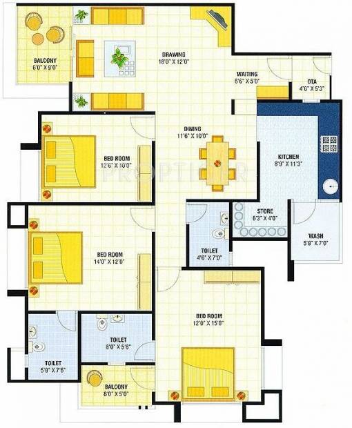 Devnandan Builders Devnandan Heights Floor Plan (3BHK+3T)