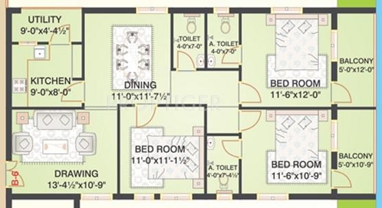 TNR Vaishnovi (3BHK+3T (1,536 sq ft) 1536 sq ft)