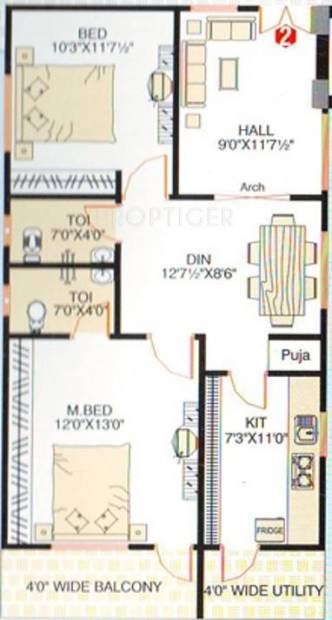 Satya Rajya Lakshmi Residency (2BHK+2T (955 sq ft)   Pooja Room 955 sq ft)