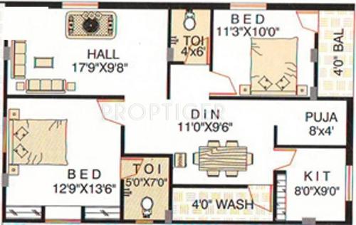 Satya Raaja Raajeshwari Residency (2BHK+2T (1,140 sq ft)   Pooja Room 1140 sq ft)