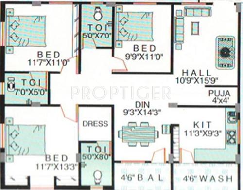 Satya Raaja Raajeshwari Residency (3BHK+3T (1,450 sq ft)   Pooja Room 1450 sq ft)