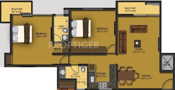 Essem 18 Le Terrace Floor Plan (2BHK+2T)