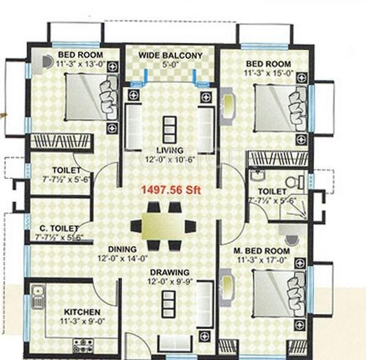 Theme Fort View (3BHK+3T (1,497 sq ft) 1497 sq ft)