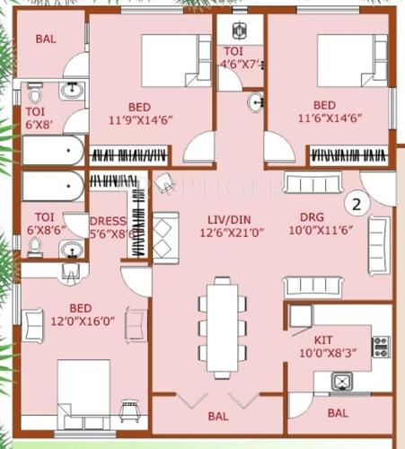 Gharonda Seshamandir (3BHK+3T (1,842 sq ft) 1842 sq ft)