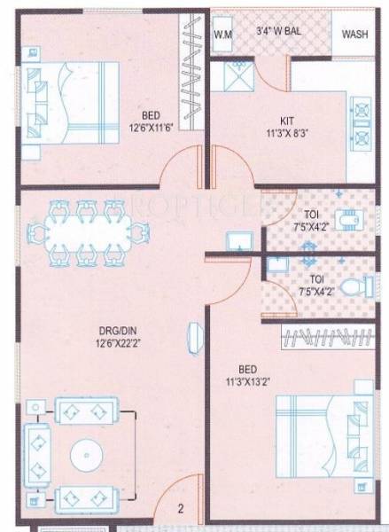 Moghal Moghal Meridian (2BHK+2T (1,030 sq ft) 1030 sq ft)