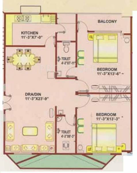 Moghal My Choice (2BHK+2T (1,090 sq ft) 1090 sq ft)