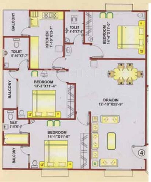 Moghal My Choice (3BHK+3T (1,545 sq ft) 1545 sq ft)