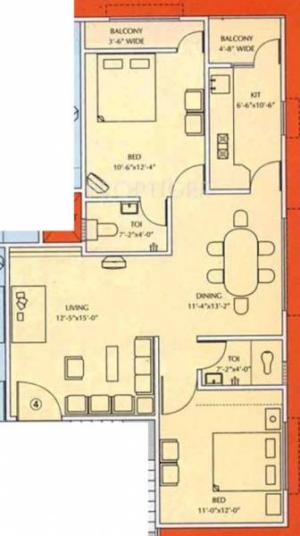 Moghal Moghal Marvel (2BHK+2T (915 sq ft) 915 sq ft)