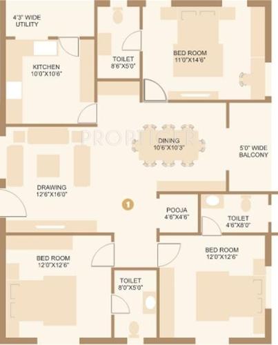 Alekhya Bliss (3BHK+3T (1,645 sq ft) 1645 sq ft)