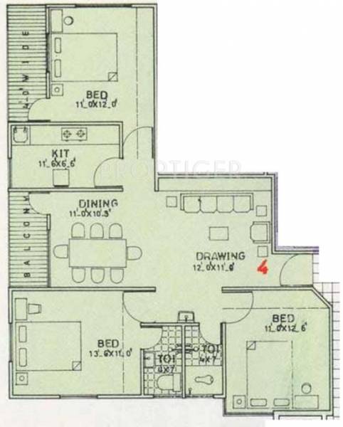 Moghal Moghal Mehran (3BHK+2T (1,095 sq ft) 1095 sq ft)