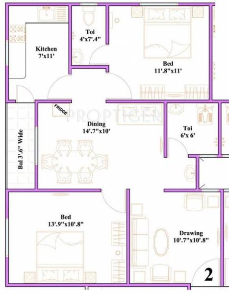 Moghal Moghal Mayuri (2BHK+2T (911 sq ft) 911 sq ft)