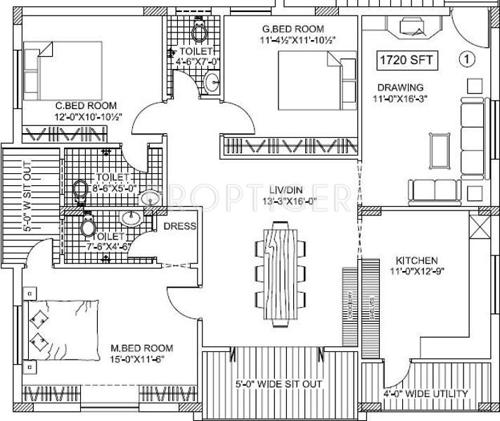 RGP RGP One (3BHK+3T (1,720 sq ft) 1720 sq ft)