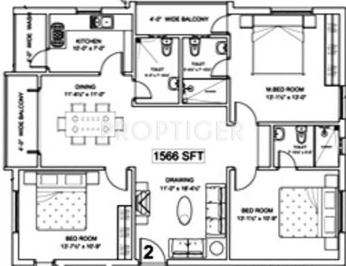 Sai Sri Sai Orchid (3BHK+3T (1,566 sq ft) 1566 sq ft)