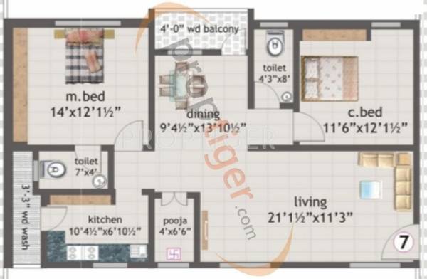 Saishakti Ashoka Springfields (2BHK+2T (1,268 sq ft)   Pooja Room 1268 sq ft)