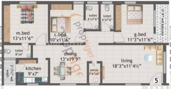 Saishakti Ashoka Springfields (3BHK+3T (1,455 sq ft)   Pooja Room 1455 sq ft)