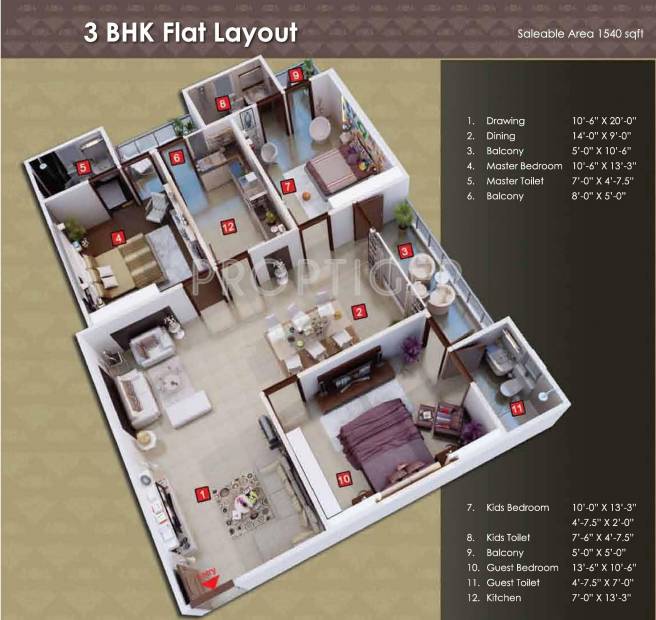 VN Exclusive 444 (3BHK+3T (1,540 sq ft) 1540 sq ft)
