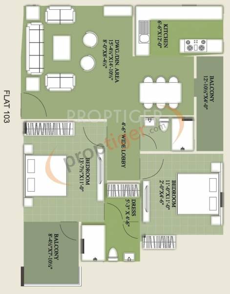 Unique Emerald (2BHK+2T (1,266 sq ft) 1266 sq ft)