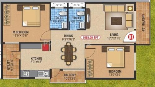 Balaji Sai Residency (2BHK+2T (1,065 sq ft) 1065 sq ft)