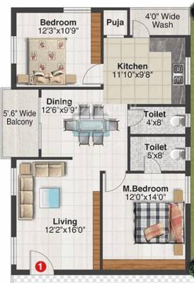 Aryamitra Bluebells (2BHK+2T (1,280 sq ft) 1280 sq ft)