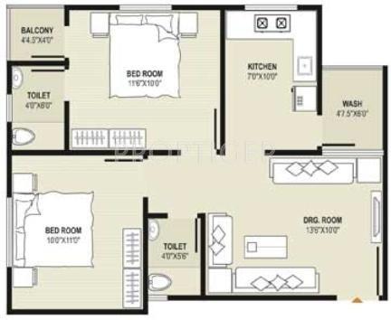 Mahadev Sri Nand City 7 (2BHK+2T (945 sq ft) 945 sq ft)