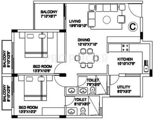 Vayu Vayu Shakti Phase VII (2BHK+2T (1,246 sq ft) 1246 sq ft)