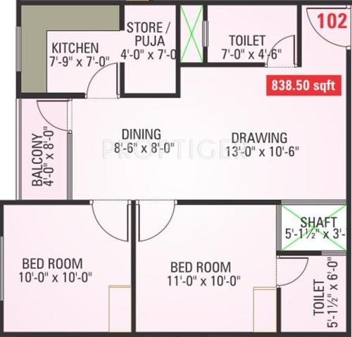 Unique Roop Villas (2BHK+2T (838 sq ft) 838 sq ft)