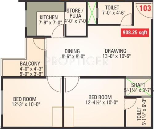 Unique Roop Villas (2BHK+2T (908 sq ft) 908 sq ft)