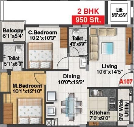 Aakruthi Serenity (2BHK+2T (950 sq ft) 950 sq ft)