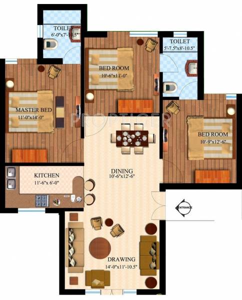 Dhingra Suburbian Floors (3BHK+2T (1,055 sq ft) 1055 sq ft)