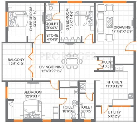 Anuhar A Square (3BHK+3T (2,175 sq ft)   Pooja Room 2175 sq ft)