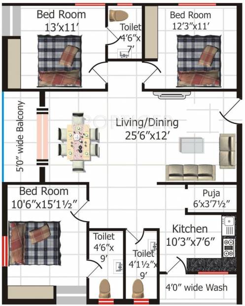 Shriya Sk Wonders (3BHK+3T (1,600 sq ft) + Pooja Room 1600 sq ft)